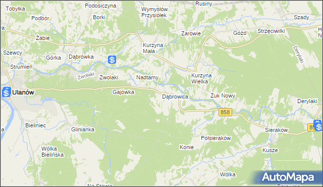 mapa Dąbrowica gmina Ulanów, Dąbrowica gmina Ulanów na mapie Targeo