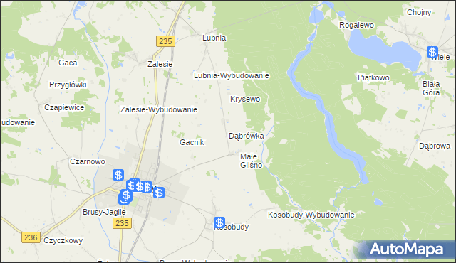 mapa Dąbrówka gmina Brusy, Dąbrówka gmina Brusy na mapie Targeo