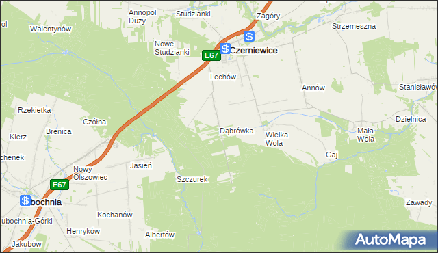 mapa Dąbrówka gmina Czerniewice, Dąbrówka gmina Czerniewice na mapie Targeo