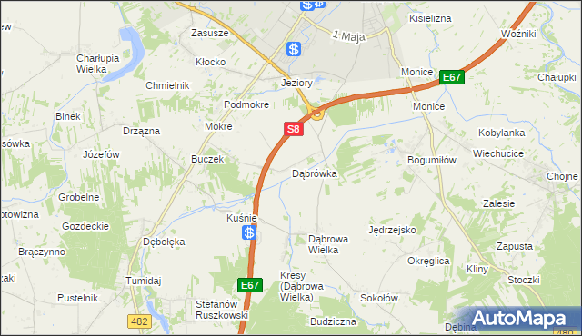 mapa Dąbrówka gmina Sieradz, Dąbrówka gmina Sieradz na mapie Targeo