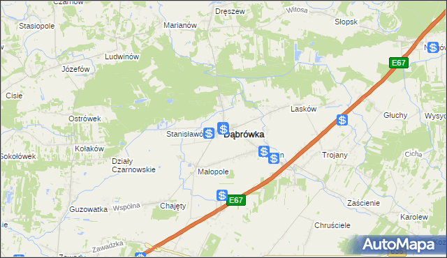 mapa Dąbrówka powiat wołomiński, Dąbrówka powiat wołomiński na mapie Targeo