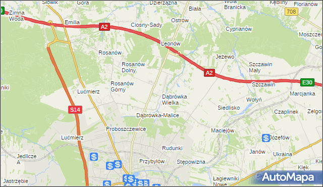 mapa Dąbrówka Wielka gmina Zgierz, Dąbrówka Wielka gmina Zgierz na mapie Targeo
