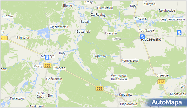 mapa Dąbrowy gmina Kluczewsko, Dąbrowy gmina Kluczewsko na mapie Targeo