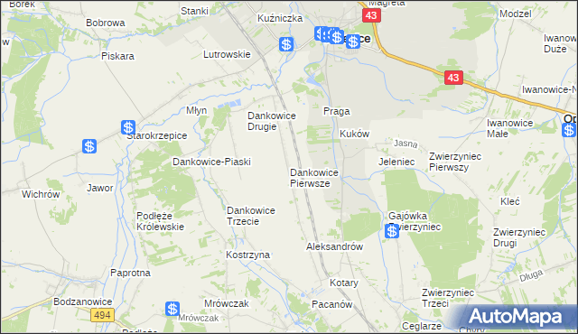 mapa Dankowice Pierwsze, Dankowice Pierwsze na mapie Targeo