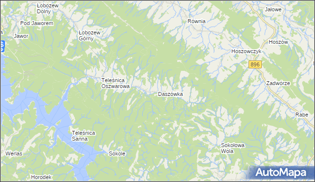 mapa Daszówka gmina Ustrzyki Dolne, Daszówka gmina Ustrzyki Dolne na mapie Targeo