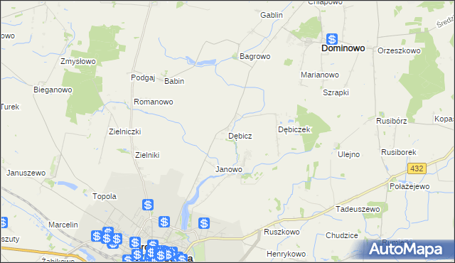 mapa Dębicz gmina Środa Wielkopolska, Dębicz gmina Środa Wielkopolska na mapie Targeo