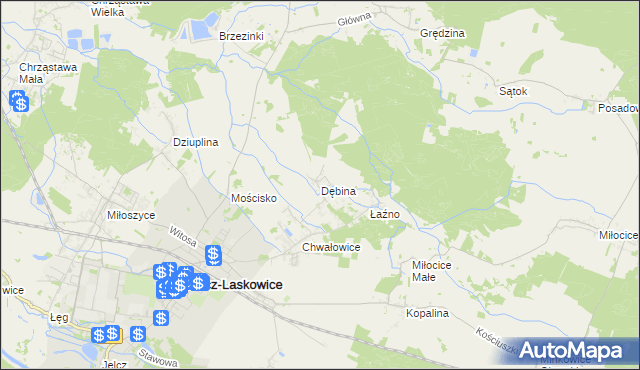 mapa Dębina gmina Jelcz-Laskowice, Dębina gmina Jelcz-Laskowice na mapie Targeo