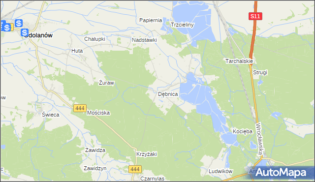 mapa Dębnica gmina Przygodzice, Dębnica gmina Przygodzice na mapie Targeo