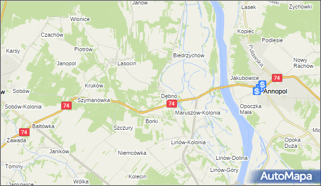 mapa Dębno gmina Ożarów, Dębno gmina Ożarów na mapie Targeo