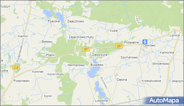 mapa Dęborzyce, Dęborzyce na mapie Targeo