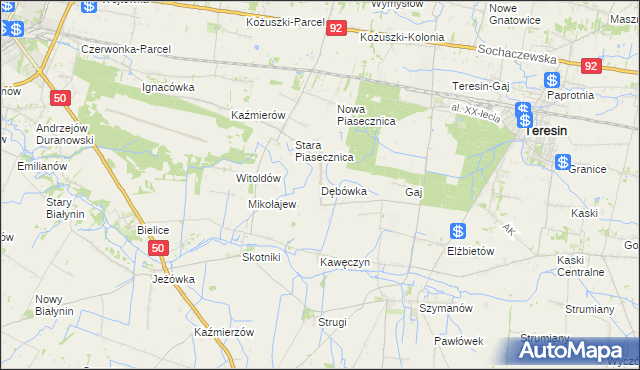 mapa Dębówka gmina Teresin, Dębówka gmina Teresin na mapie Targeo