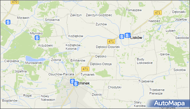 mapa Dębsko gmina Koźminek, Dębsko gmina Koźminek na mapie Targeo