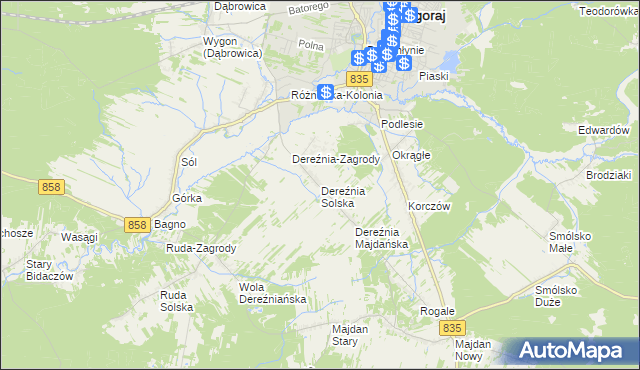 mapa Dereźnia Solska, Dereźnia Solska na mapie Targeo