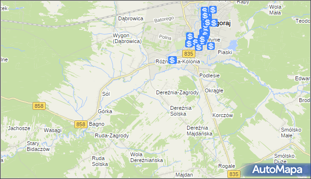 mapa Dereźnia-Zagrody, Dereźnia-Zagrody na mapie Targeo