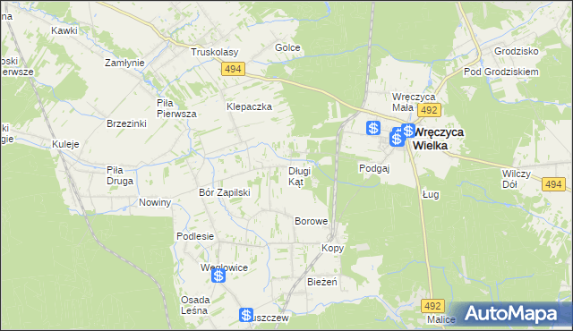 mapa Długi Kąt gmina Wręczyca Wielka, Długi Kąt gmina Wręczyca Wielka na mapie Targeo