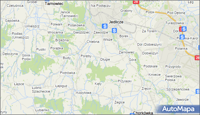 mapa Długie gmina Jedlicze, Długie gmina Jedlicze na mapie Targeo