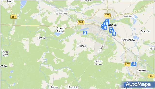 mapa Dłużek gmina Lubsko, Dłużek gmina Lubsko na mapie Targeo