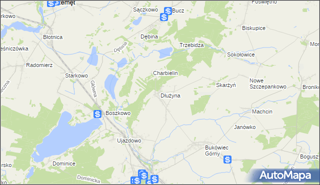 mapa Dłużyna gmina Włoszakowice, Dłużyna gmina Włoszakowice na mapie Targeo