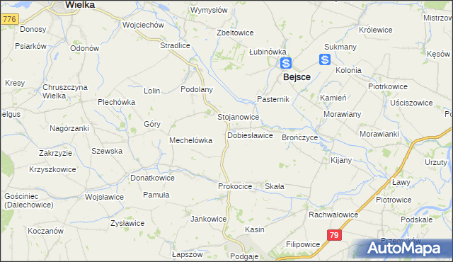 mapa Dobiesławice gmina Bejsce, Dobiesławice gmina Bejsce na mapie Targeo