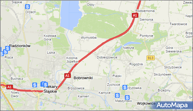 mapa Dobieszowice gmina Bobrowniki, Dobieszowice gmina Bobrowniki na mapie Targeo