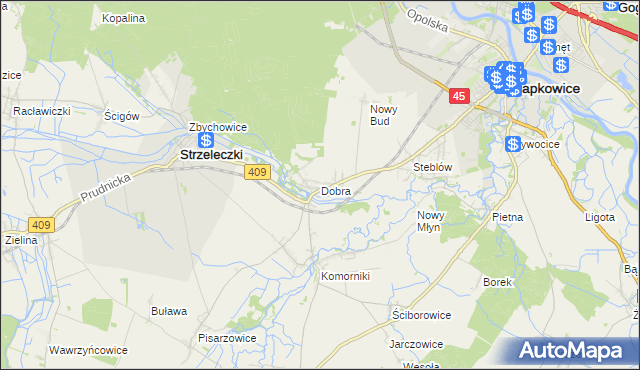 mapa Dobra gmina Strzeleczki, Dobra gmina Strzeleczki na mapie Targeo