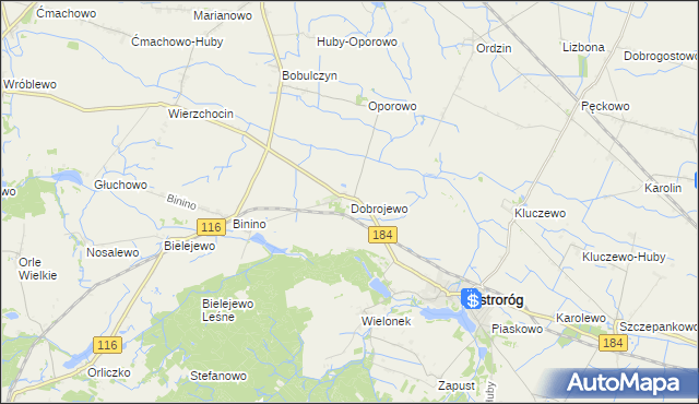 mapa Dobrojewo gmina Ostroróg, Dobrojewo gmina Ostroróg na mapie Targeo