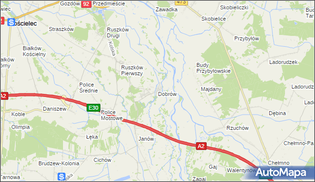 mapa Dobrów gmina Kościelec, Dobrów gmina Kościelec na mapie Targeo