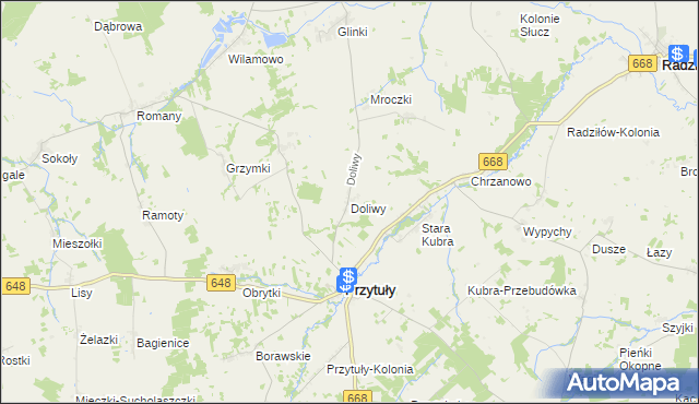 mapa Doliwy gmina Przytuły, Doliwy gmina Przytuły na mapie Targeo