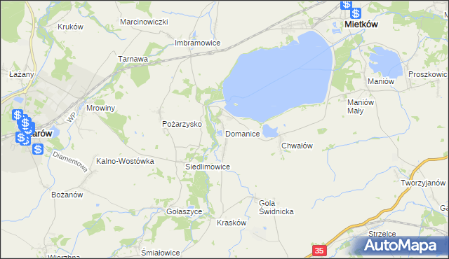 mapa Domanice gmina Mietków, Domanice gmina Mietków na mapie Targeo