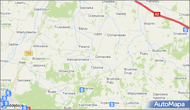 mapa Domaniew gmina Dalików, Domaniew gmina Dalików na mapie Targeo