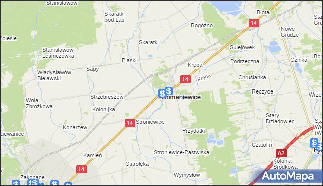 mapa Domaniewice powiat łowicki, Domaniewice powiat łowicki na mapie Targeo