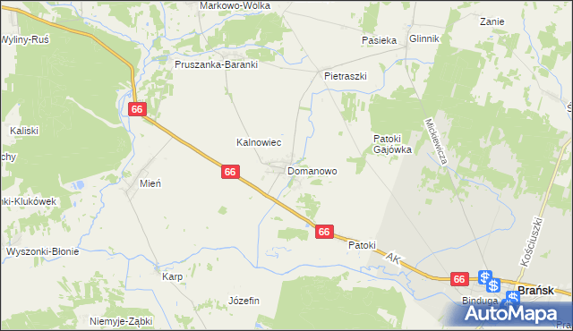 mapa Domanowo gmina Brańsk, Domanowo gmina Brańsk na mapie Targeo