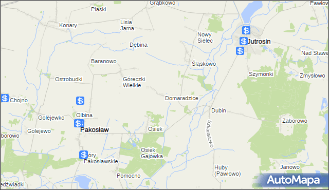 mapa Domaradzice gmina Jutrosin, Domaradzice gmina Jutrosin na mapie Targeo