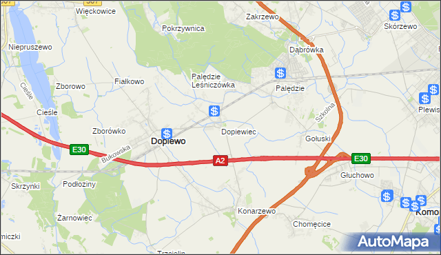 mapa Dopiewiec, Dopiewiec na mapie Targeo