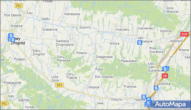 mapa Draganowa, Draganowa na mapie Targeo