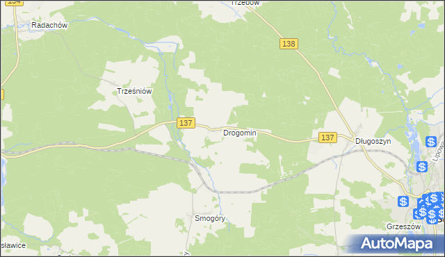 mapa Drogomin gmina Sulęcin, Drogomin gmina Sulęcin na mapie Targeo