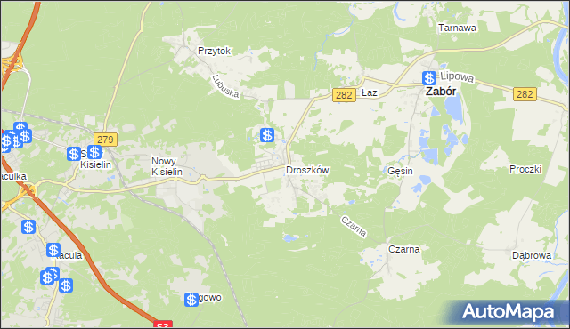 mapa Droszków gmina Zabór, Droszków gmina Zabór na mapie Targeo