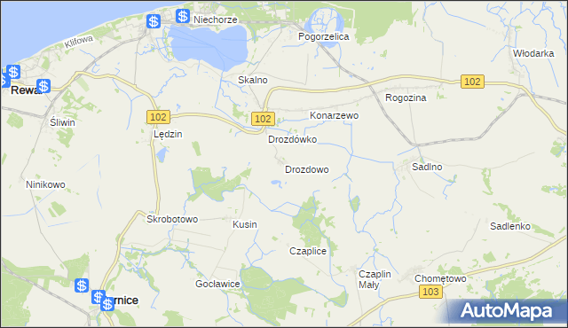 mapa Drozdowo gmina Karnice, Drozdowo gmina Karnice na mapie Targeo