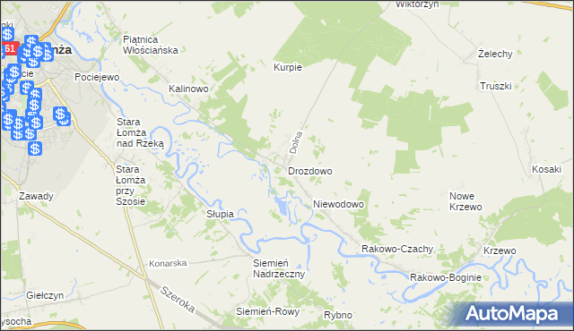 mapa Drozdowo gmina Piątnica, Drozdowo gmina Piątnica na mapie Targeo