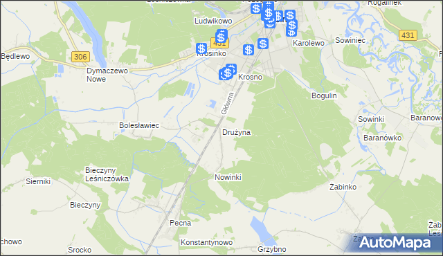 mapa Drużyna, Drużyna na mapie Targeo