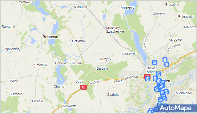 mapa Drużyny gmina Bobrowo, Drużyny gmina Bobrowo na mapie Targeo