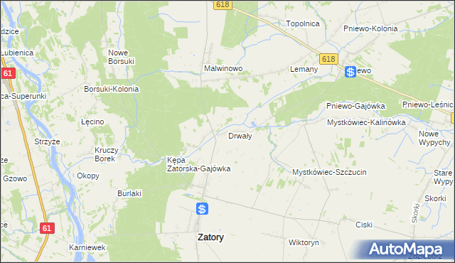 mapa Drwały gmina Zatory, Drwały gmina Zatory na mapie Targeo