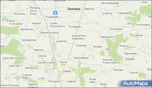 mapa Drzewce gmina Olszówka, Drzewce gmina Olszówka na mapie Targeo