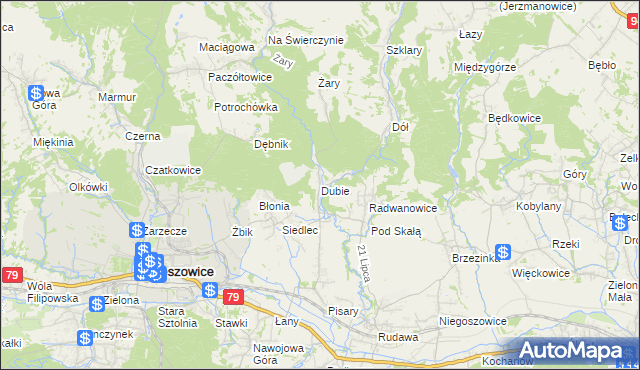 mapa Dubie gmina Krzeszowice, Dubie gmina Krzeszowice na mapie Targeo