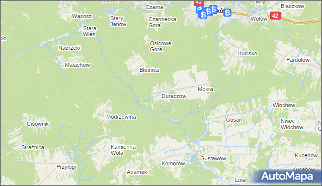 mapa Duraczów gmina Stąporków, Duraczów gmina Stąporków na mapie Targeo