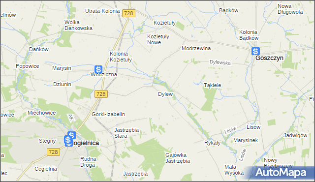 mapa Dylew gmina Mogielnica, Dylew gmina Mogielnica na mapie Targeo
