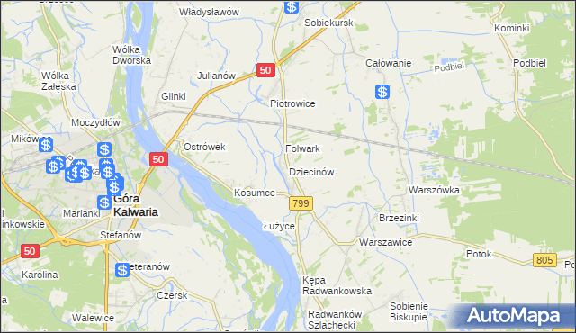 mapa Dziecinów gmina Sobienie-Jeziory, Dziecinów gmina Sobienie-Jeziory na mapie Targeo