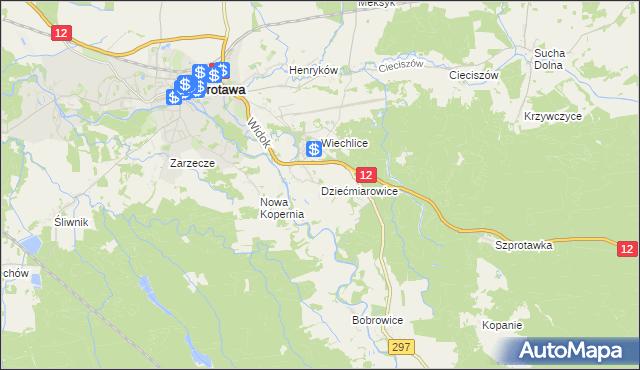 mapa Dziećmiarowice, Dziećmiarowice na mapie Targeo