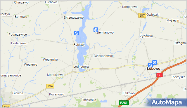 mapa Dziekanowice gmina Łubowo, Dziekanowice gmina Łubowo na mapie Targeo