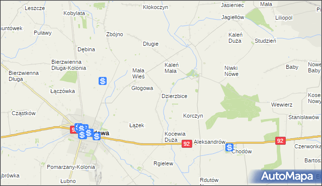 mapa Dzierzbice, Dzierzbice na mapie Targeo